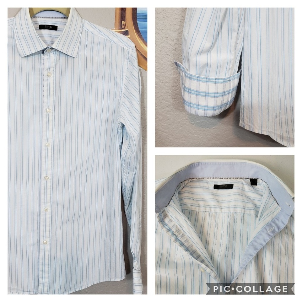 Esprit button up white with blue stripe shirt‎
